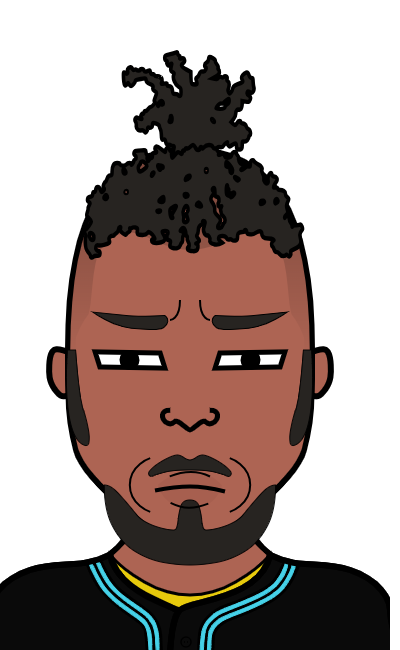 Bahd guy with curly hair and black stripped polo