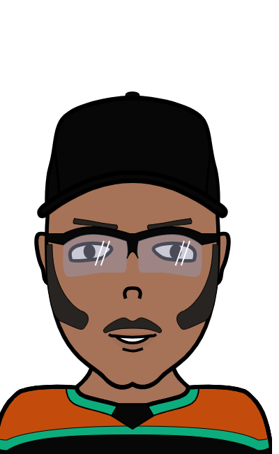 black guy wearing face cap and glasses with stripped jersey