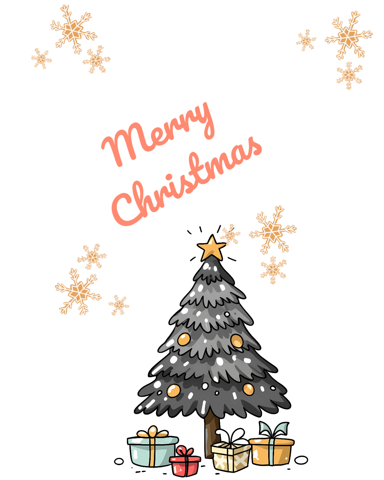 chrimas tree with snow flakes card