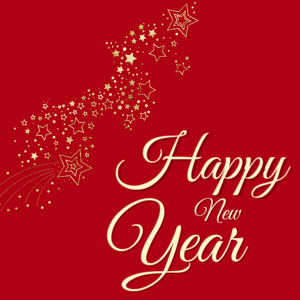 happy new year card with shooting stars